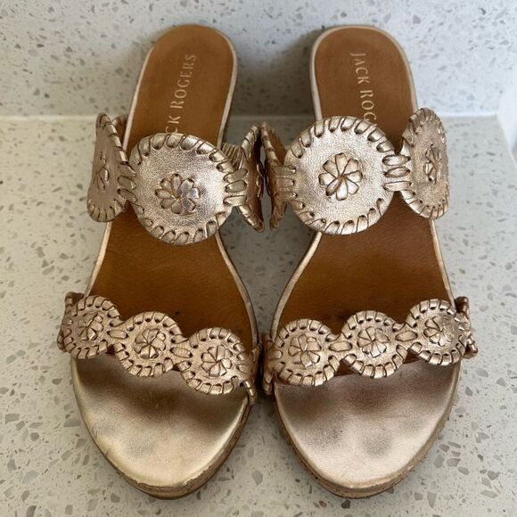 Jack Rogers Gold Strap Wedge Sandals 9.5M - Picture 2 of 10
